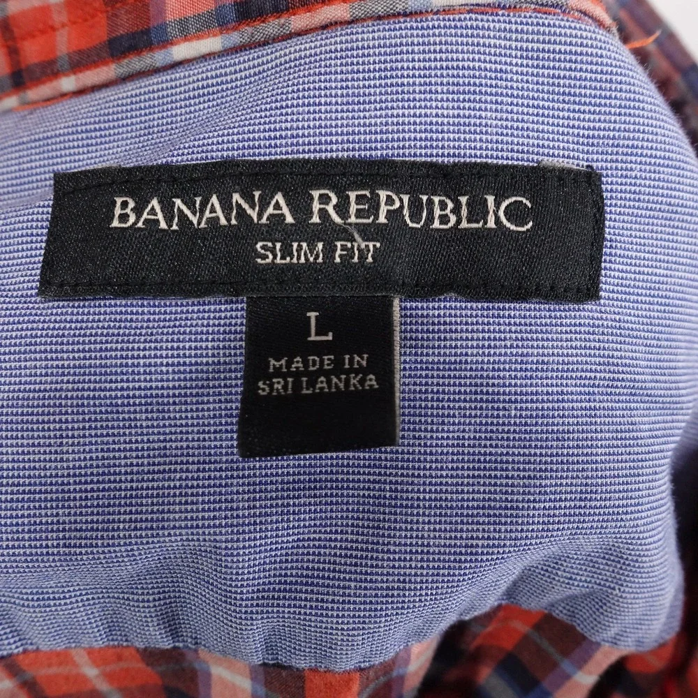 Banana‎ Republic Shirt Mens Large Red Plaid Button Up Slim Fit Stretch Casual